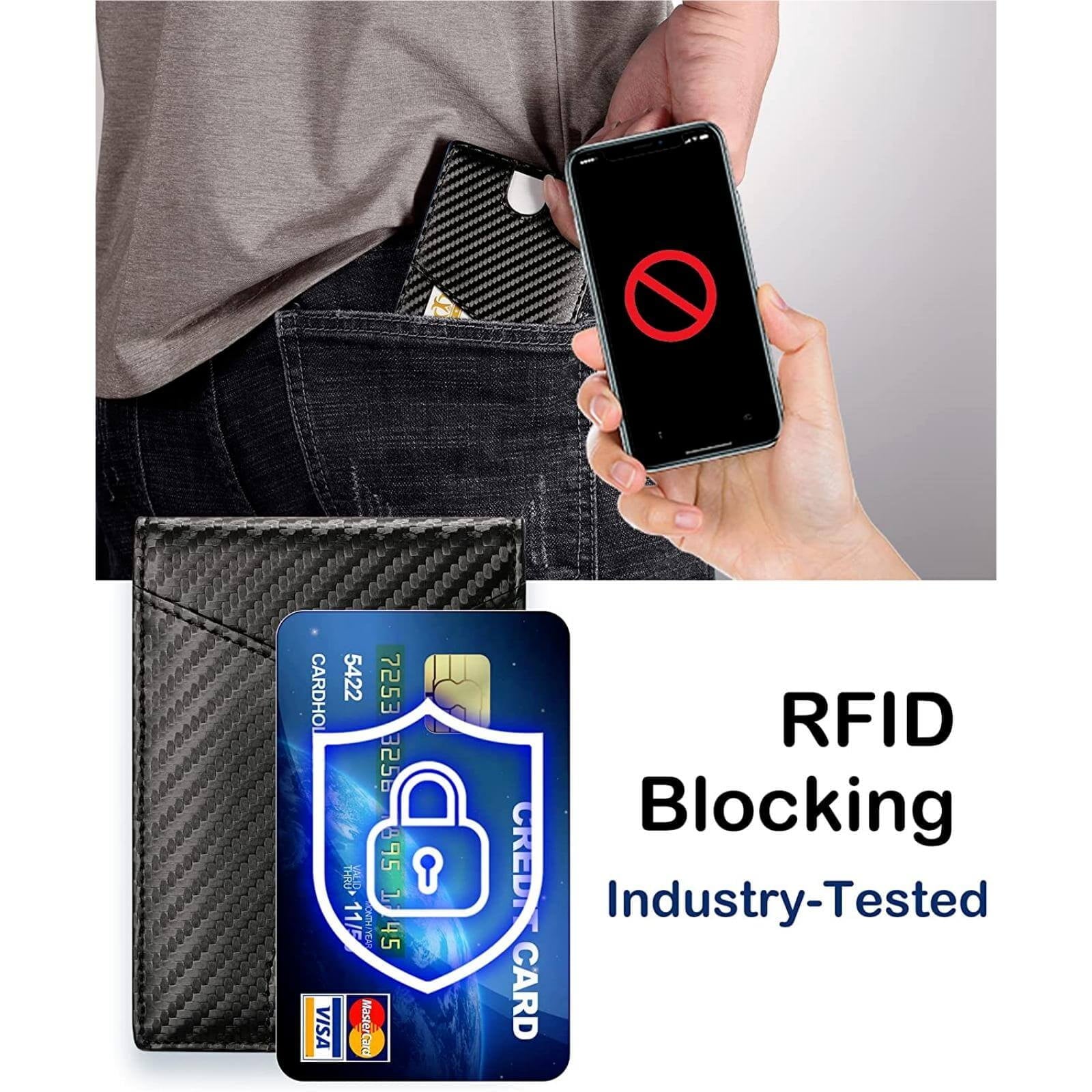 Slim Wallet for Men Minimalist Mens Wallet Leather, AirTag Wallet with Money Clip/ RFID Blocking Credit Card Holder F... - Image 3