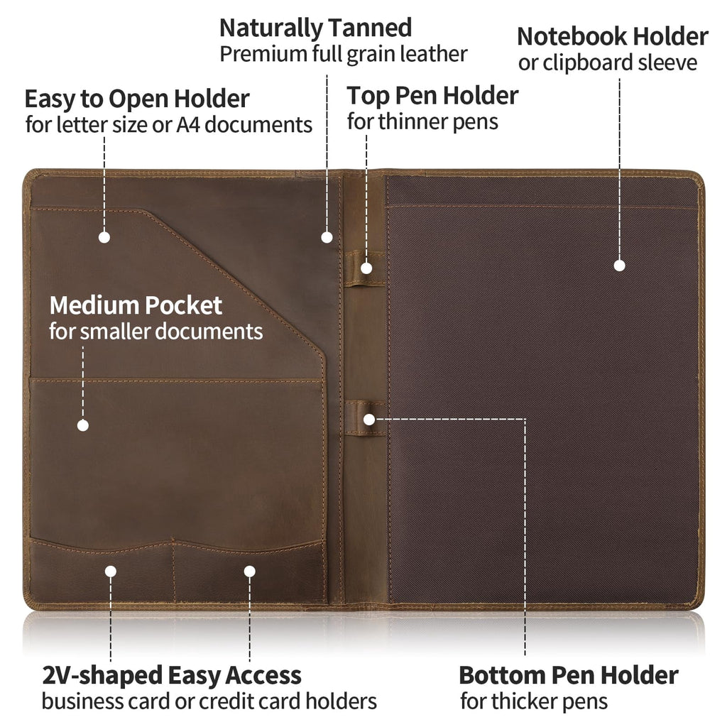 Leather Portfolio Organizer For Men Women  Padfolio Business Resume Legal Pad Notebook Binder A4/pad Folio Folder Brown - Image 3