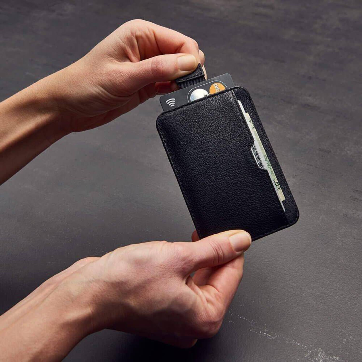 Vaultskin Mens RFID Blocking Slim Leather Card Wallet - Minimalist Front Pocket Cardholder in Carbon Black - Image 5