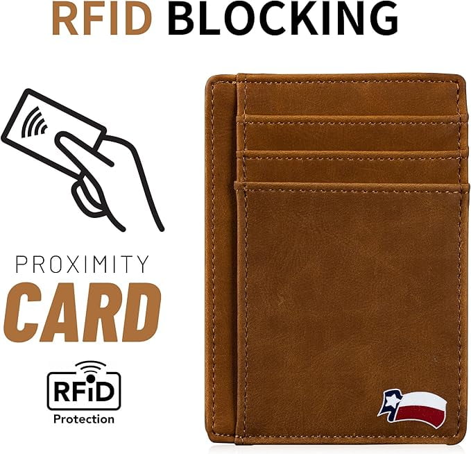 Texas Lucky Charm Armadillo on Cardholder Slim Front Pocket Wallet, PU Leather, Khaki, Card Holder, RFID Blocking wit... - Image 6