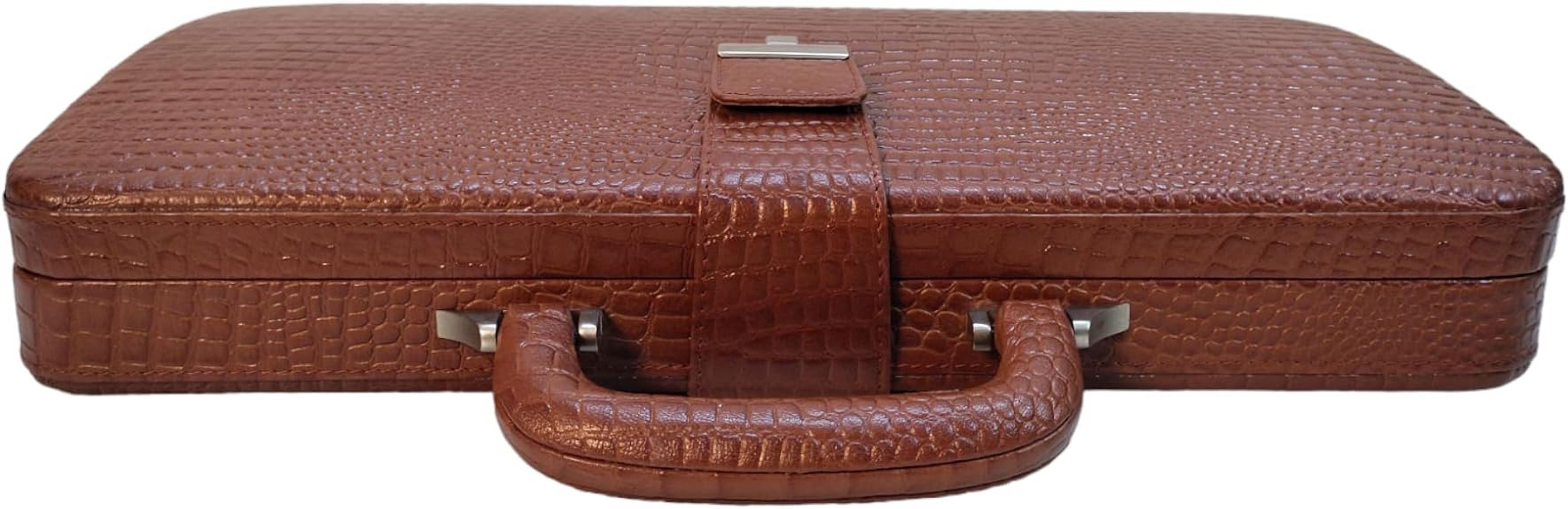 Premium Look Genuine Leather Attache Briefcase for Mens Office Handbag 14 Inch Laptop Case (Tan) - Image 6