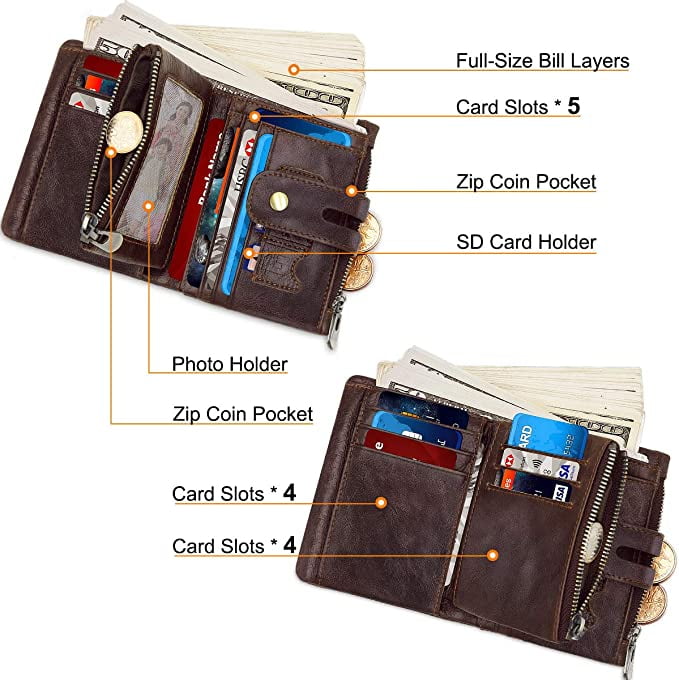 Mens Wallet RFID Blocking Genuine Leather Wallets Mens with Chain and Zip Coin Pocket,Brown - Image 6