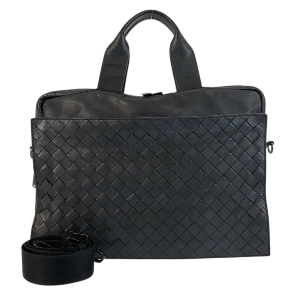 Pre-Owned Maxi Intrecciato Black Leather Business Briefcase Shoulder Bag for Men...