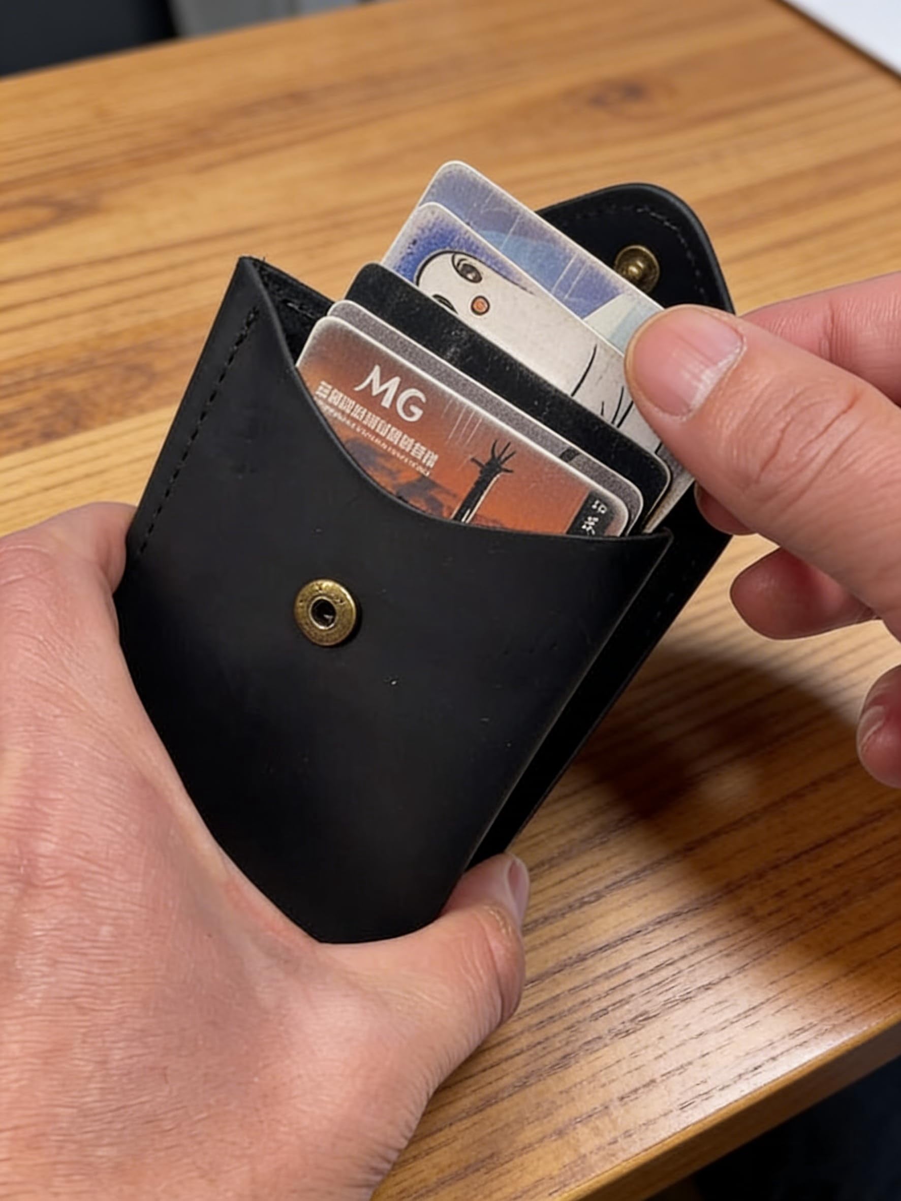for Men - Slim Card Holder - Handmade Minimalist Front Pocket - Flap - Full Grain - Image 5