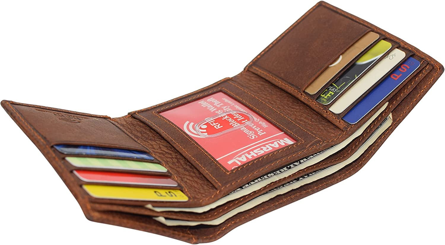 Marshal RFID Blocking Cross Genuine Leather Bifold Trifold Wallet for Men Trifold - Image 5