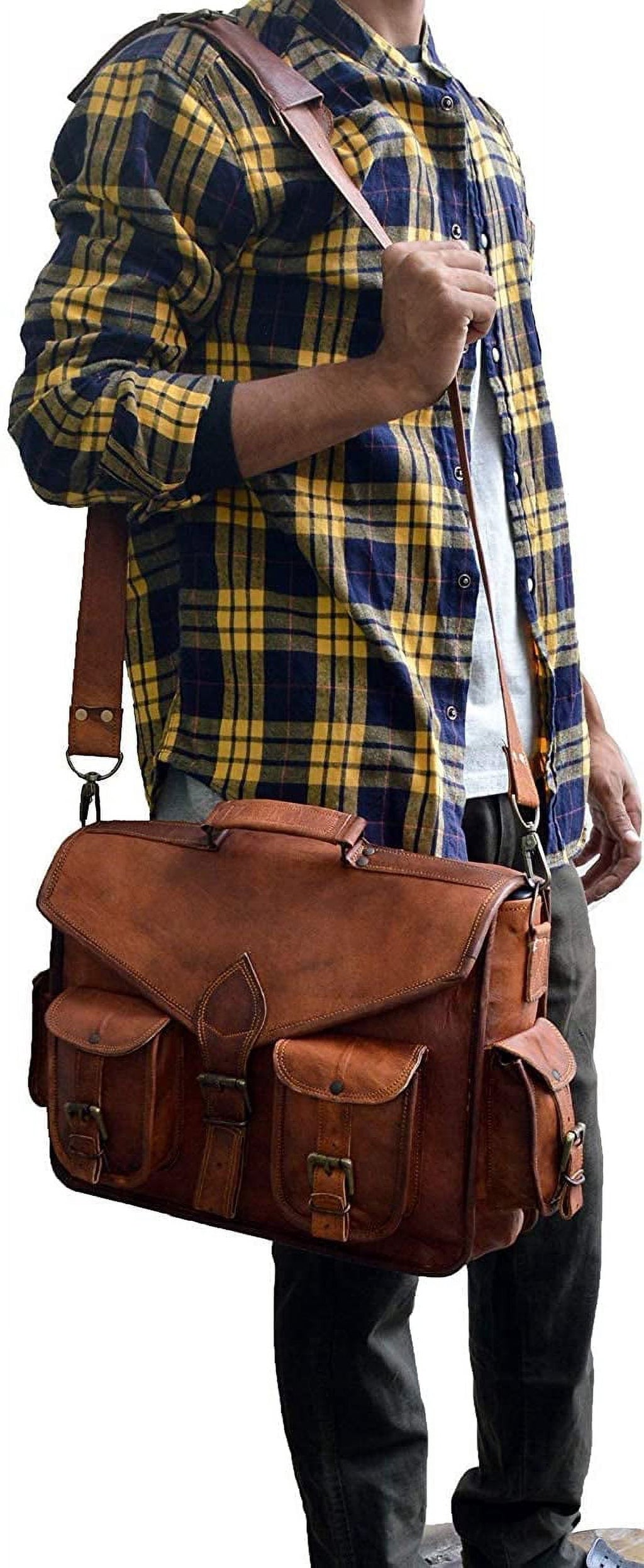 15" leather messenger bag laptop case office briefcase gift for men computer distressed shoulder bag - Image 3