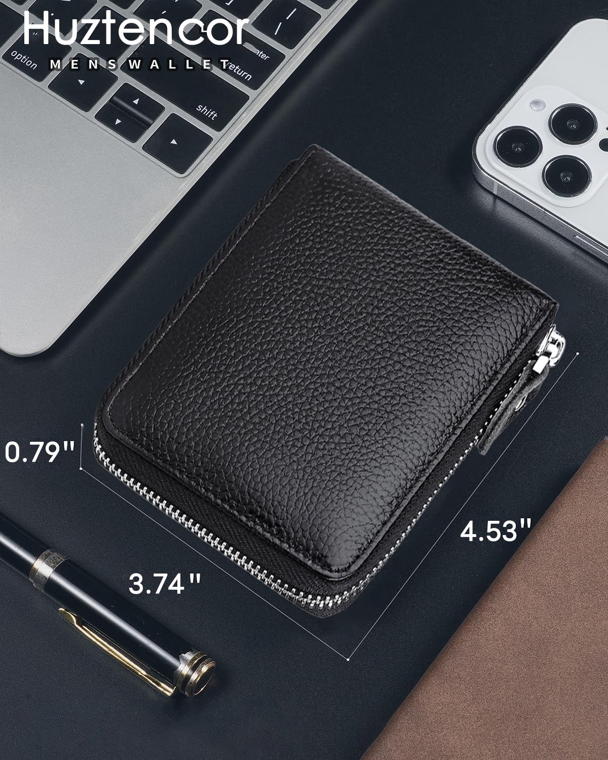 Mens Wallet with Zipper Wallets for Men RFID Blocking Leather Bifold Credit Card Holder Wallets Black - Image 5