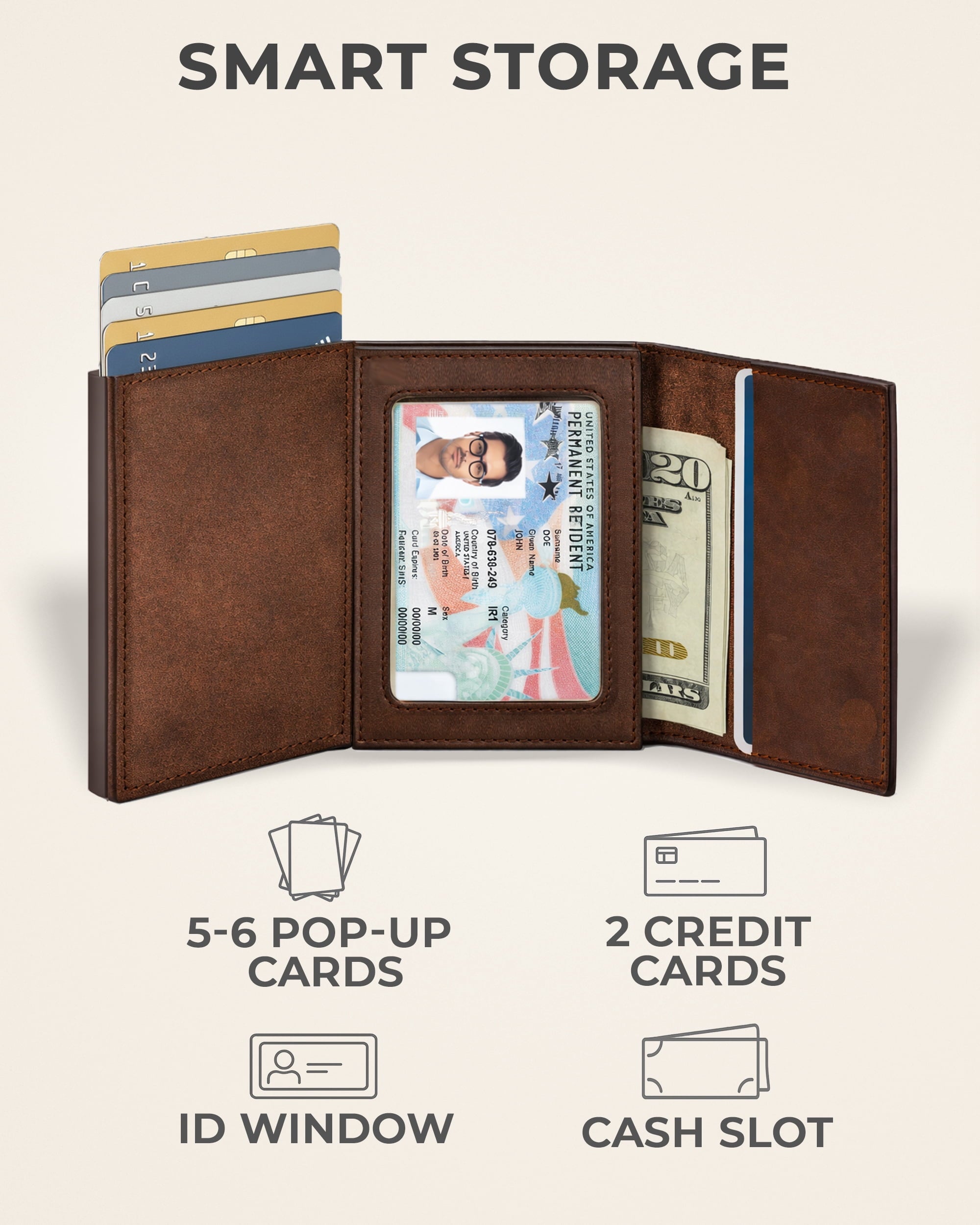 Genuine Leather Pop-Up Wallet for Men, Credit Card Holder, RFID Blocking Wallet with ID Window, Slim Minimalist, 5-9 ... - Image 5