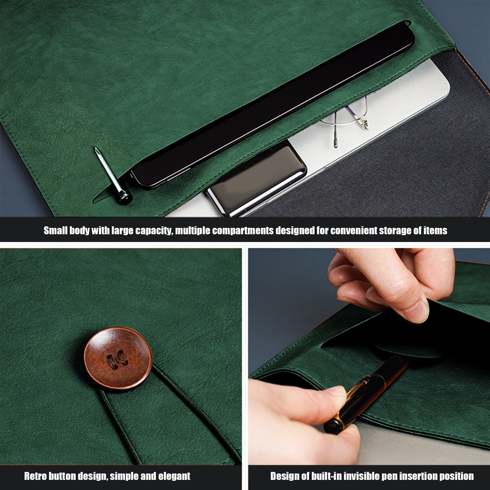 Modern Design PU Leather Padfolio, Leather File Bag A4 File Bag, Briefcase Button Business Office Storage, Portable L... - Image 5