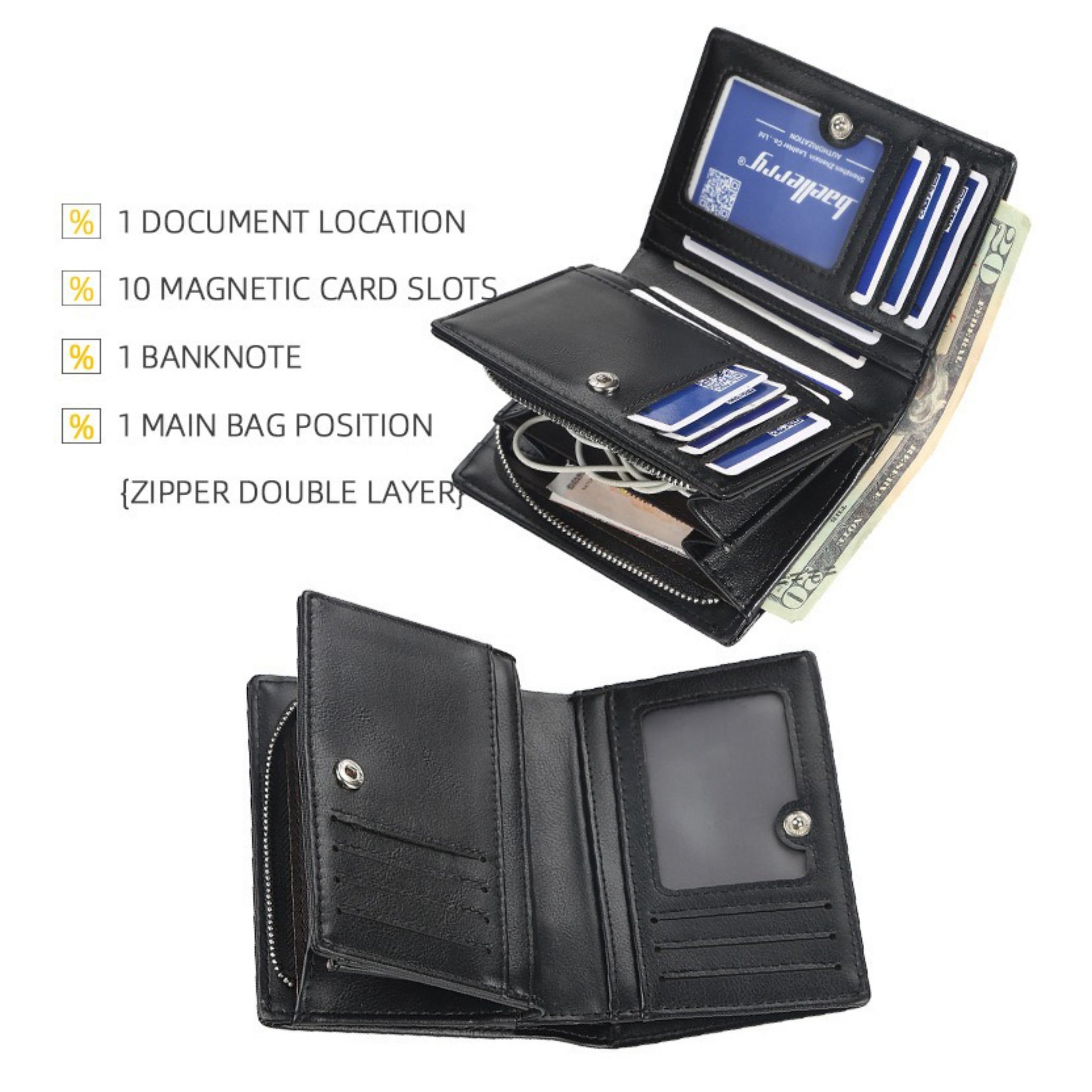 Men's PU Leather Bifold Wallet with Zipper Coin Pocket, 10 Card Slots, ID Window, Compact Business Clutch for Daily U... - Image 6