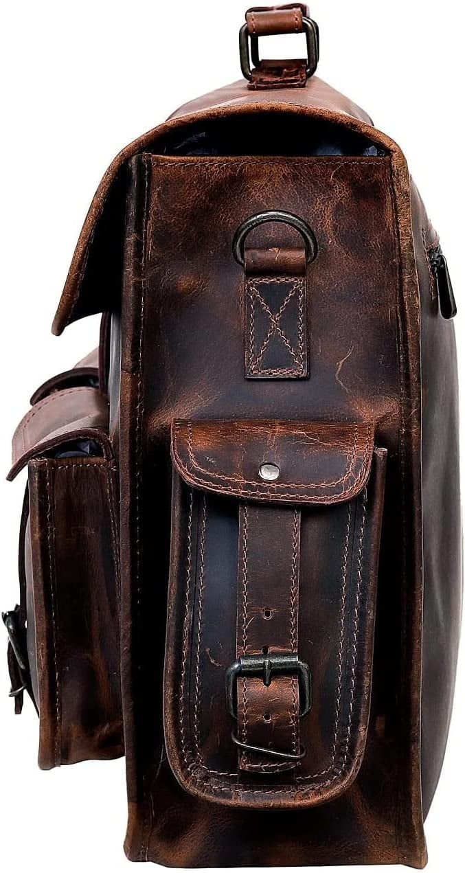 Leather 14 Inch Laptop Messenger Bag Vintage Briefcase Satchel for Men and Women - Image 3