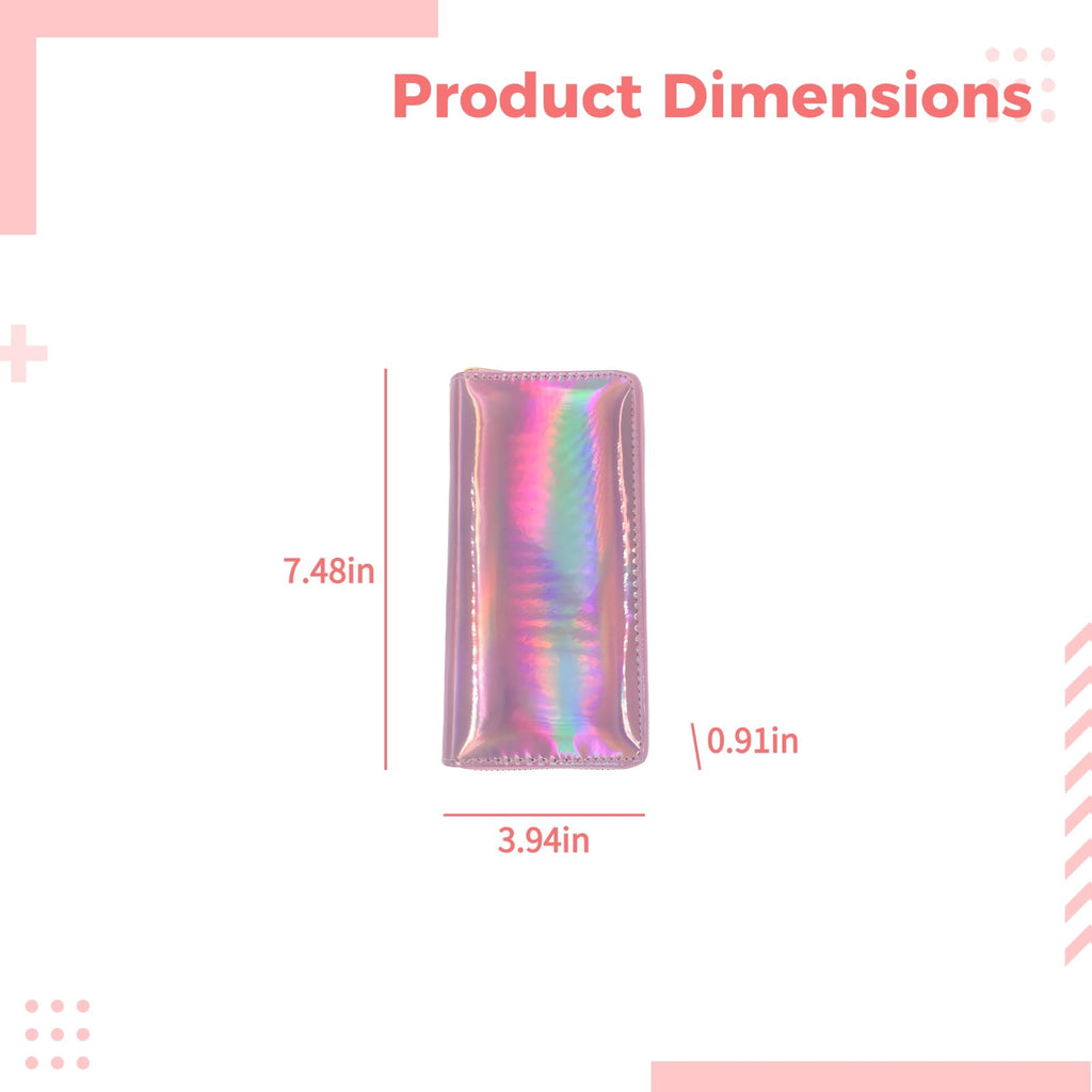Pink Rainbow Laser Design Wallet, Long Iridescent PU Leather Clutch with Zipper, Slim Card Holder Purse for Women, 7.5 x 3.9 x 0.9 in / 19 x - Image 3