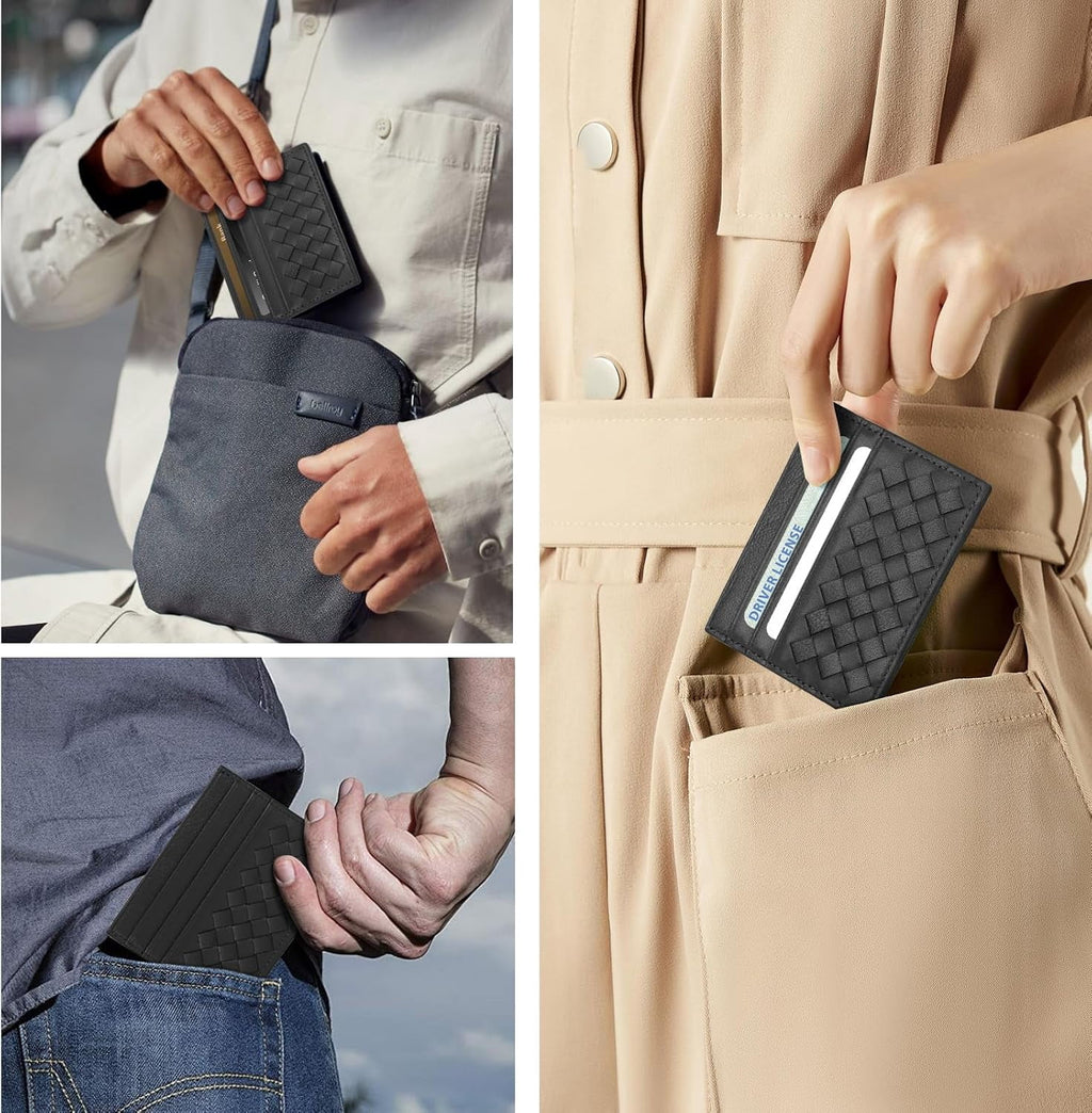 Slim Minimalist Wallet - Credit Card Holder, Leather Front Pocket Wallet Card Case for Men & Women, Grey - Image 4