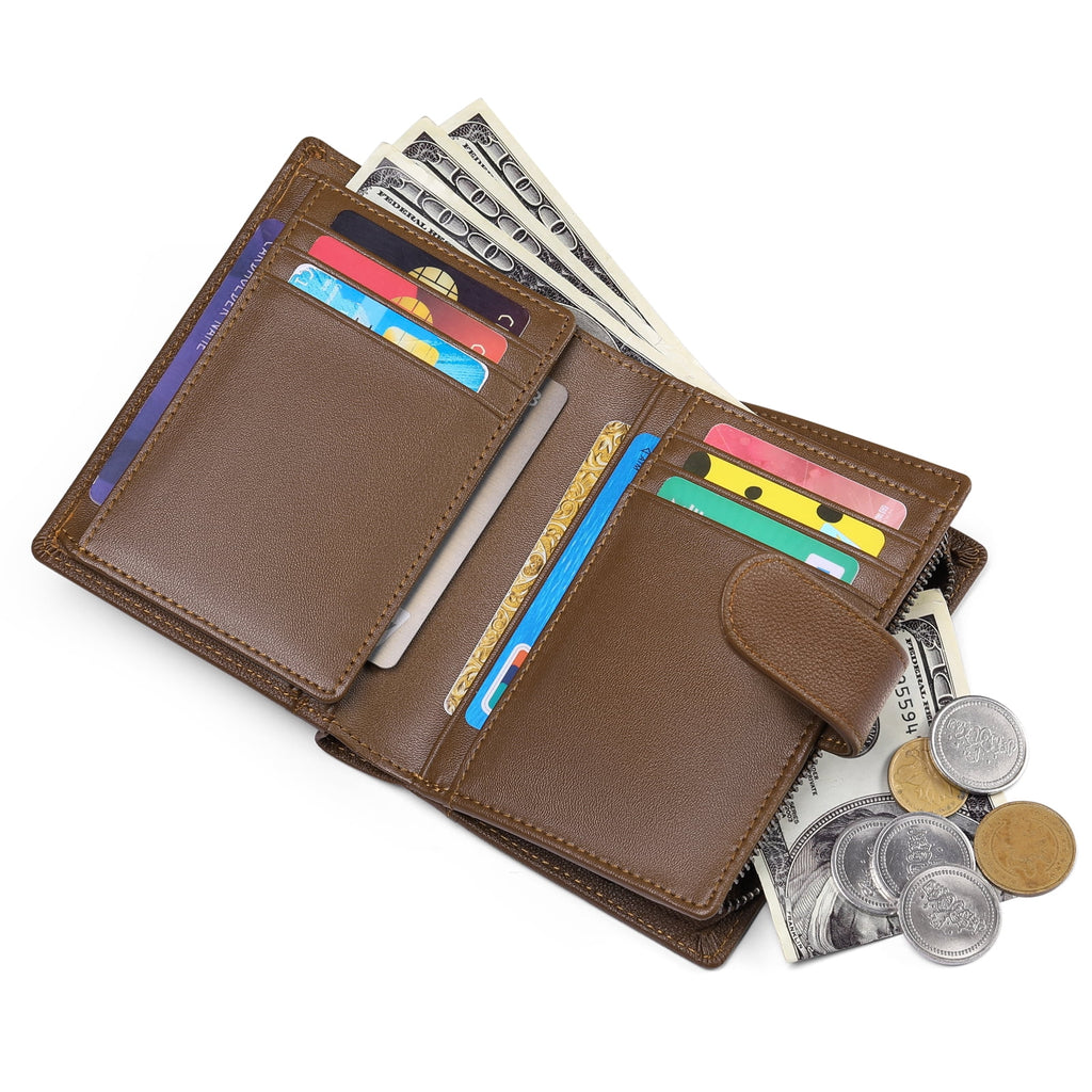 Men's Wallet Genuine Leather Wallets for Men RFID Blocking Card Holder with Zipper Coin Purse - Image 4