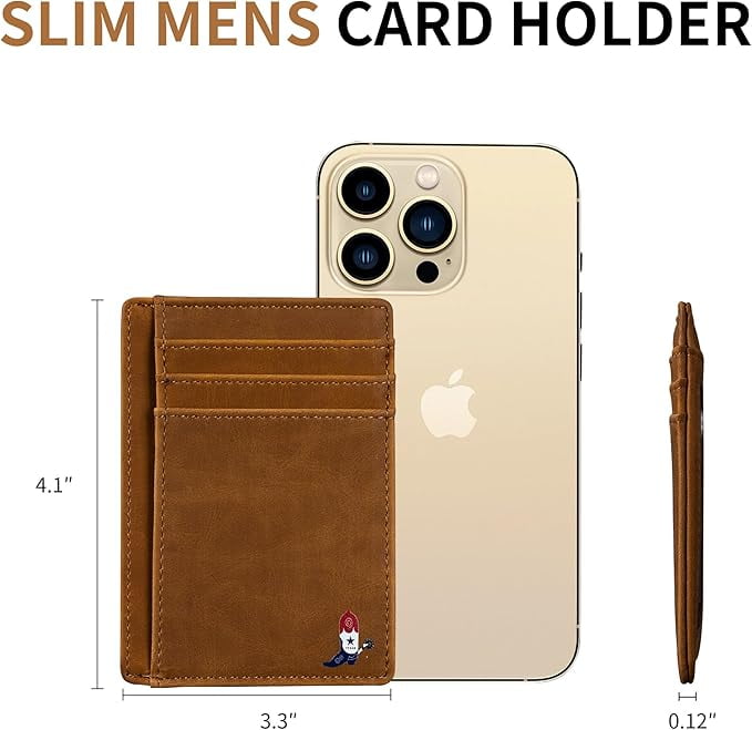 Texas Boot on Cardholder Slim Front Pocket Wallet, PU Leather, Khaki, Card Holder, RFID Blocking with Texas Souvenir Logo, Gift for Texans a - Image 5