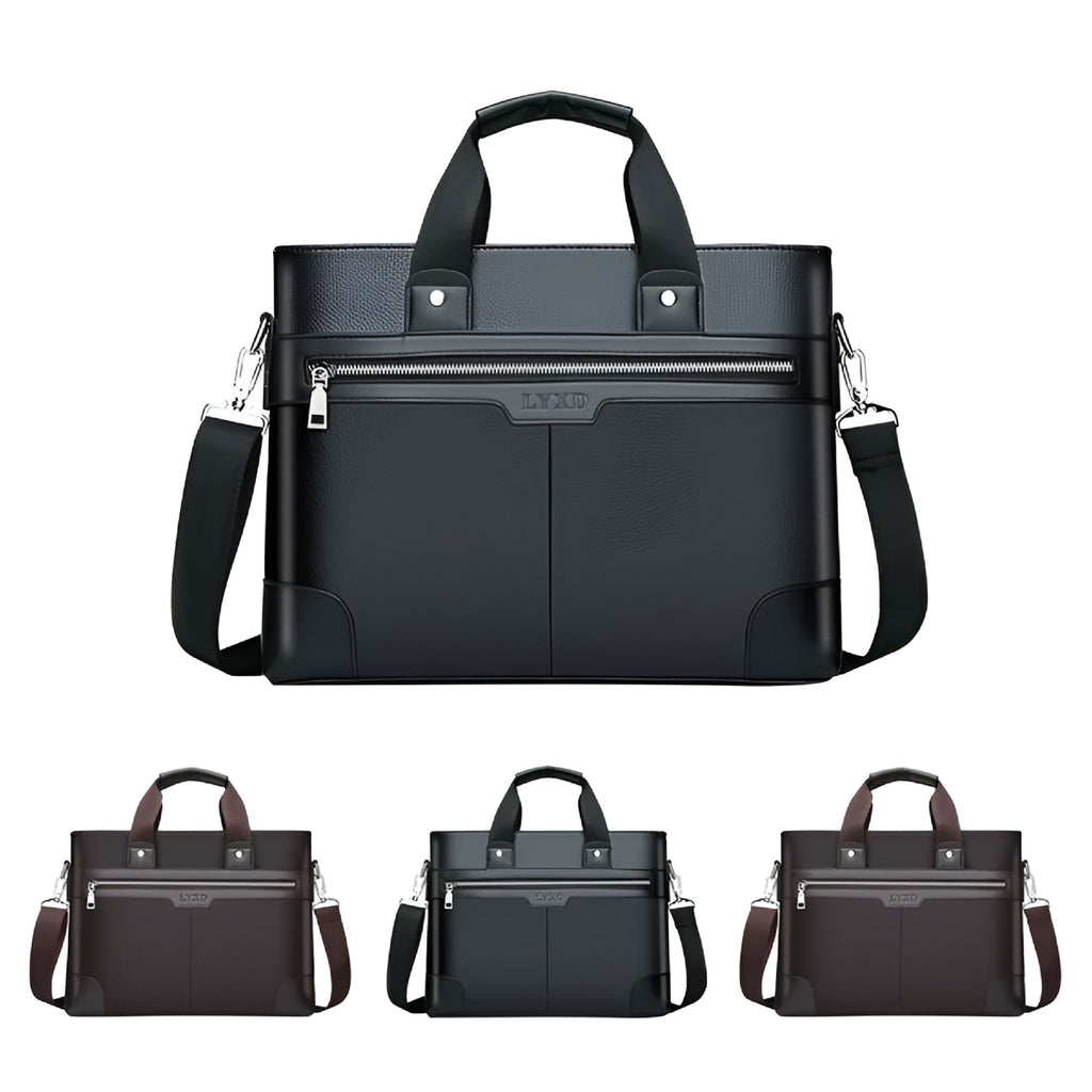 Leather Briefcase for Men 15.6 Inch Laptop Tote Work Bag Waterproof Messenger Shoulder Handbag Tote Bag for Men(Black) - Image 3