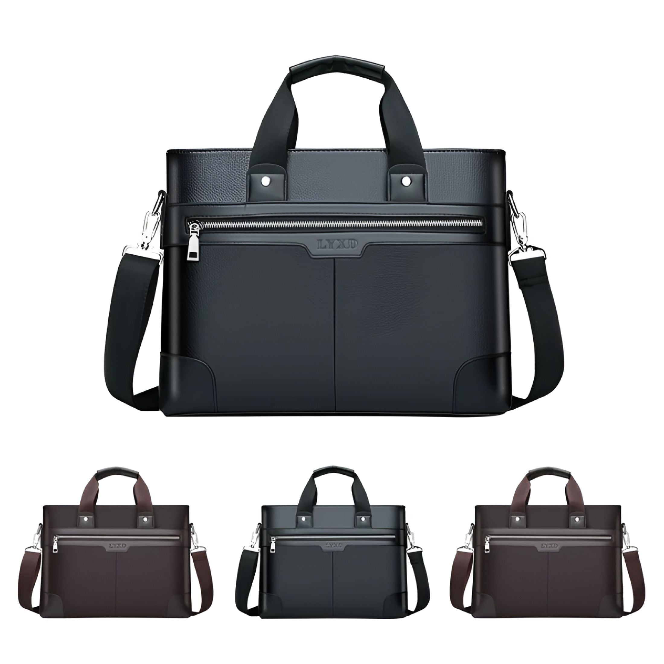 Leather Briefcase for Men 15.6 Inch Laptop Tote Work Bag Waterproof Messenger Shoulder Handbag Tote Bag for Men(Black) - Image 3