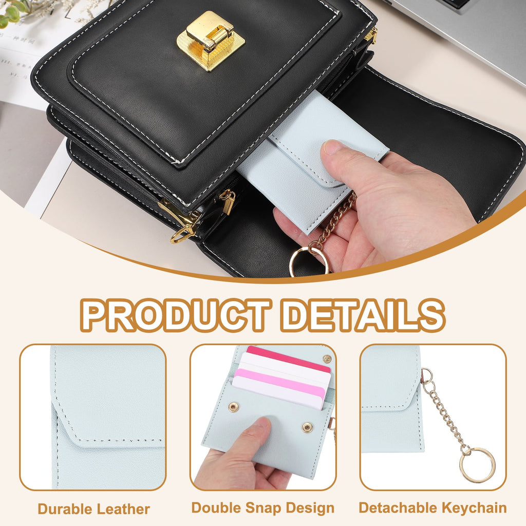 Leather Credit Card Holder, Slim Pocket Wallet for Women for Men with Detachable Keychain, Multi-Functional Dual-snap... - Image 3