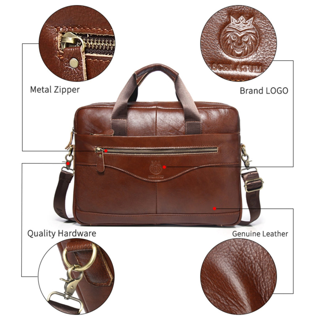 Leather Briefcase for Men Large Capacity 15.6 Inch Laptop Business Travel Shoulder Bag - Image 3