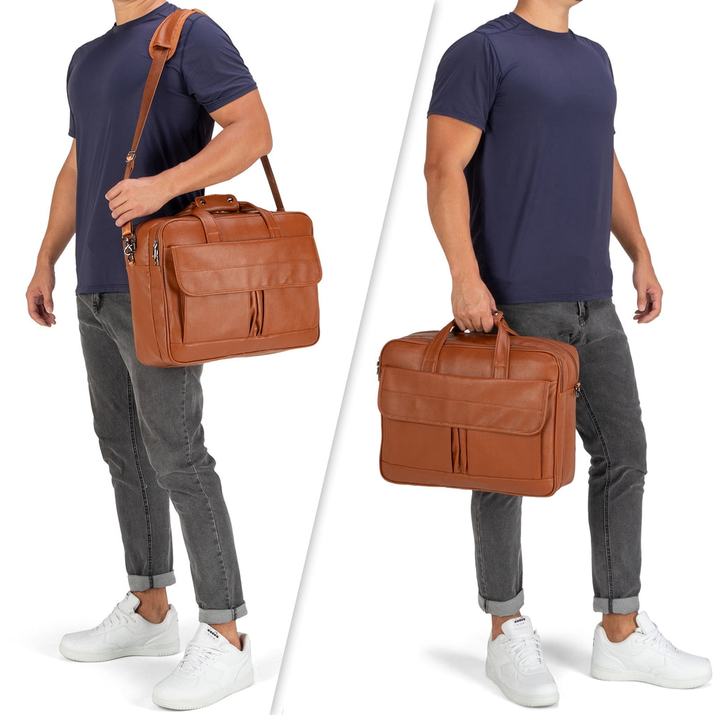 Boardingblue Men's Leather Messenger Bag, 15.6 Inches Laptop Briefcase Business Satchel Computer Handbag Shoulder Bag for Men (Brown) - Image 5