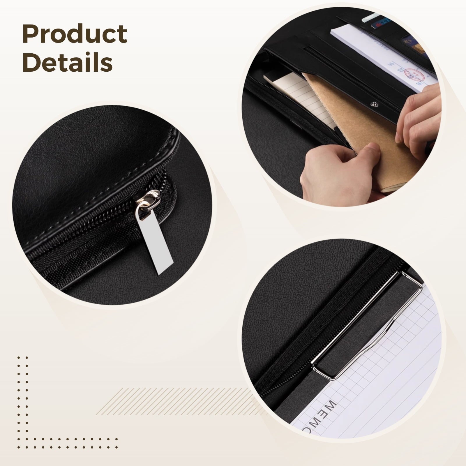 Executive Portfolio Organizer, A4 Faux Leather Zippered Padfolio with Handle, Multi-Pocket Business Document Folder f... - Image 3