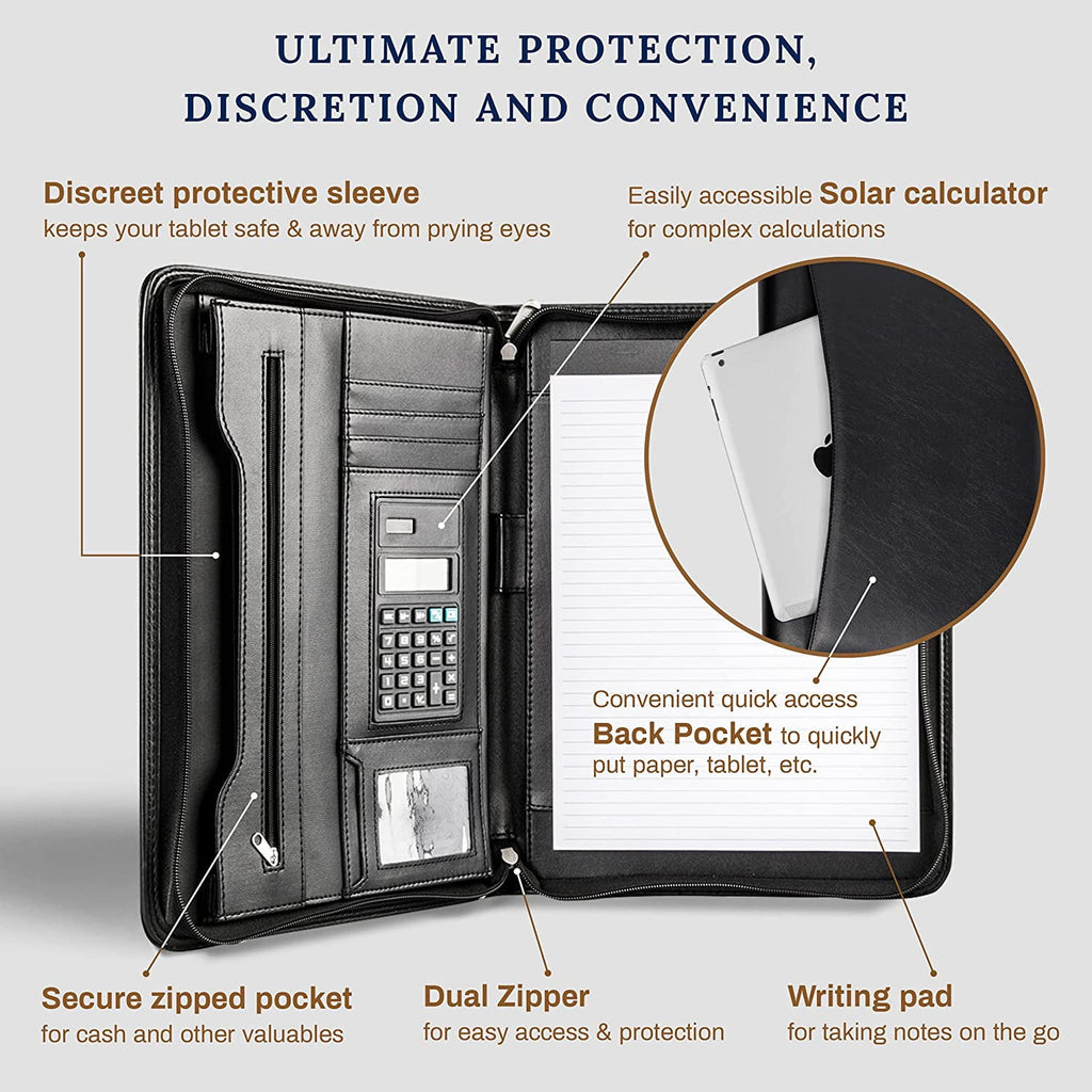 Cossini Black  Vegan Leather Business Portfolio with Zipper  Padfolio All-in-One - Image 4