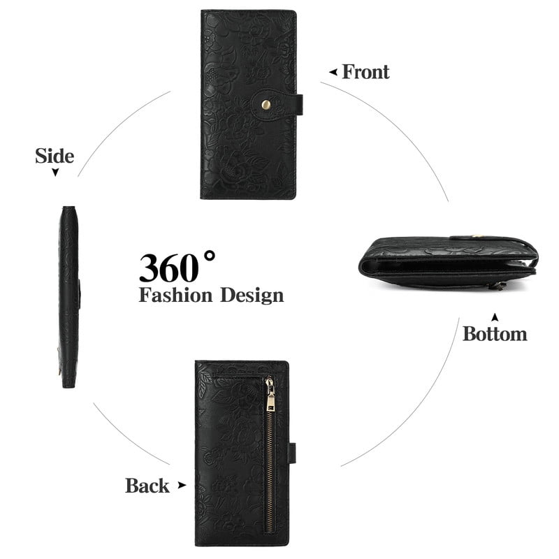 Womens Wallet Slim Thin RFID Blocking Ladies Card Holder Floral Vegan Leather Long Bifold Clutch with Zipper Pocket - Image 5