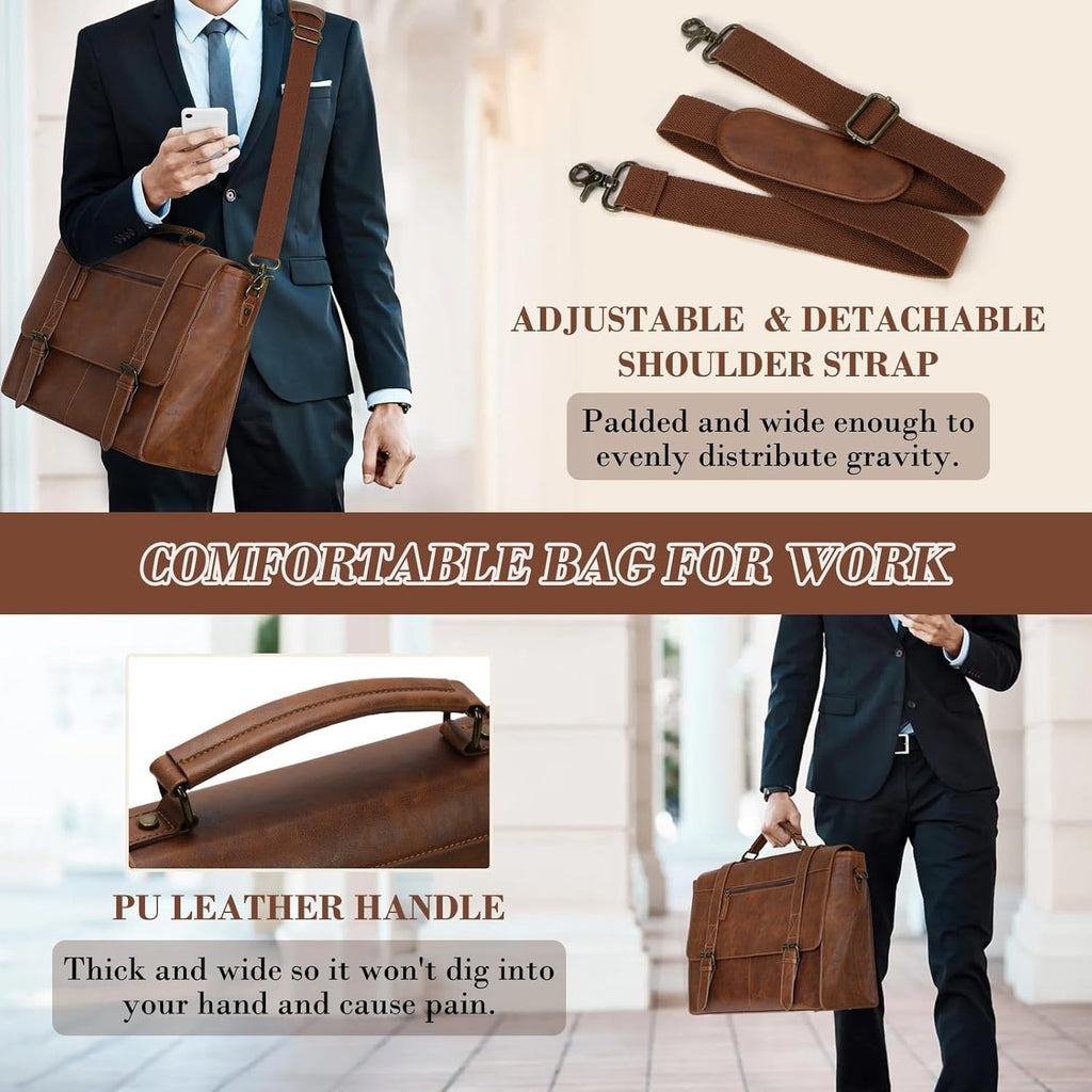 Messenger Bag for Men 15.6 inch Leather Laptop Bag   Satchel Computer Briefcase for Office Work - Image 4