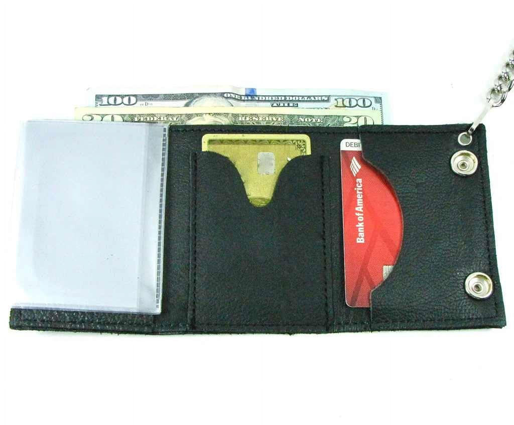 Men's Blue Flames Leather Tri-Fold Biker Chain Wallet - Image 3