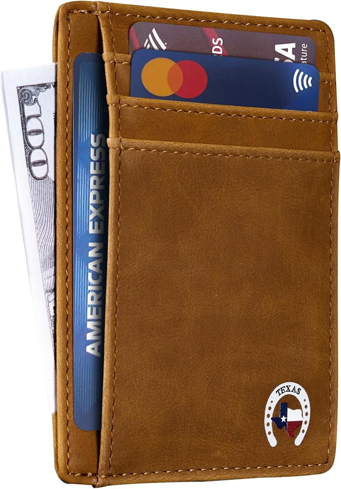 Texas Horseshoe on Cardholder Slim Front Pocket Wallet, PU Leather, Khaki, Card Holder, RFID Blocking with Texas Souv... - Image 3