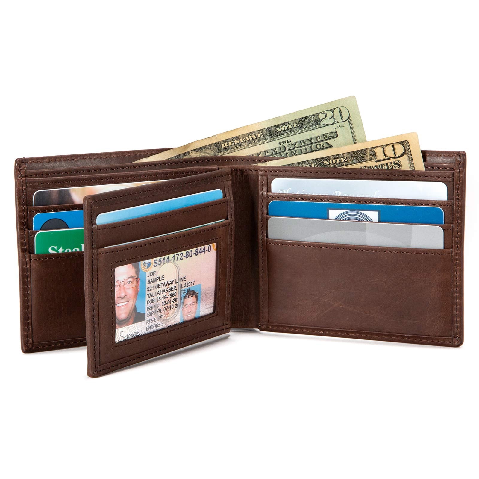 – Men’s RFID Leather Wallet - Bifold with ID Window (Brown) - Image 2