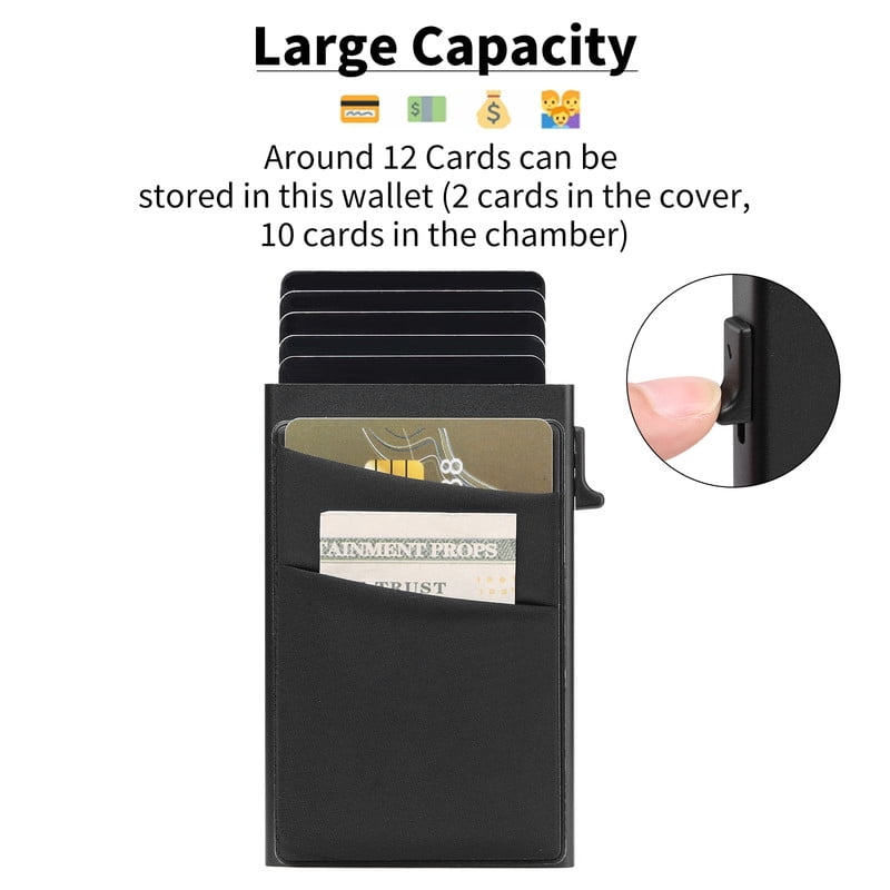 Slim Smart Aluminum Card Holder Mens Wallet Minimalist Leather RFID Blocking Metal Pop Up Wallet - Image 2