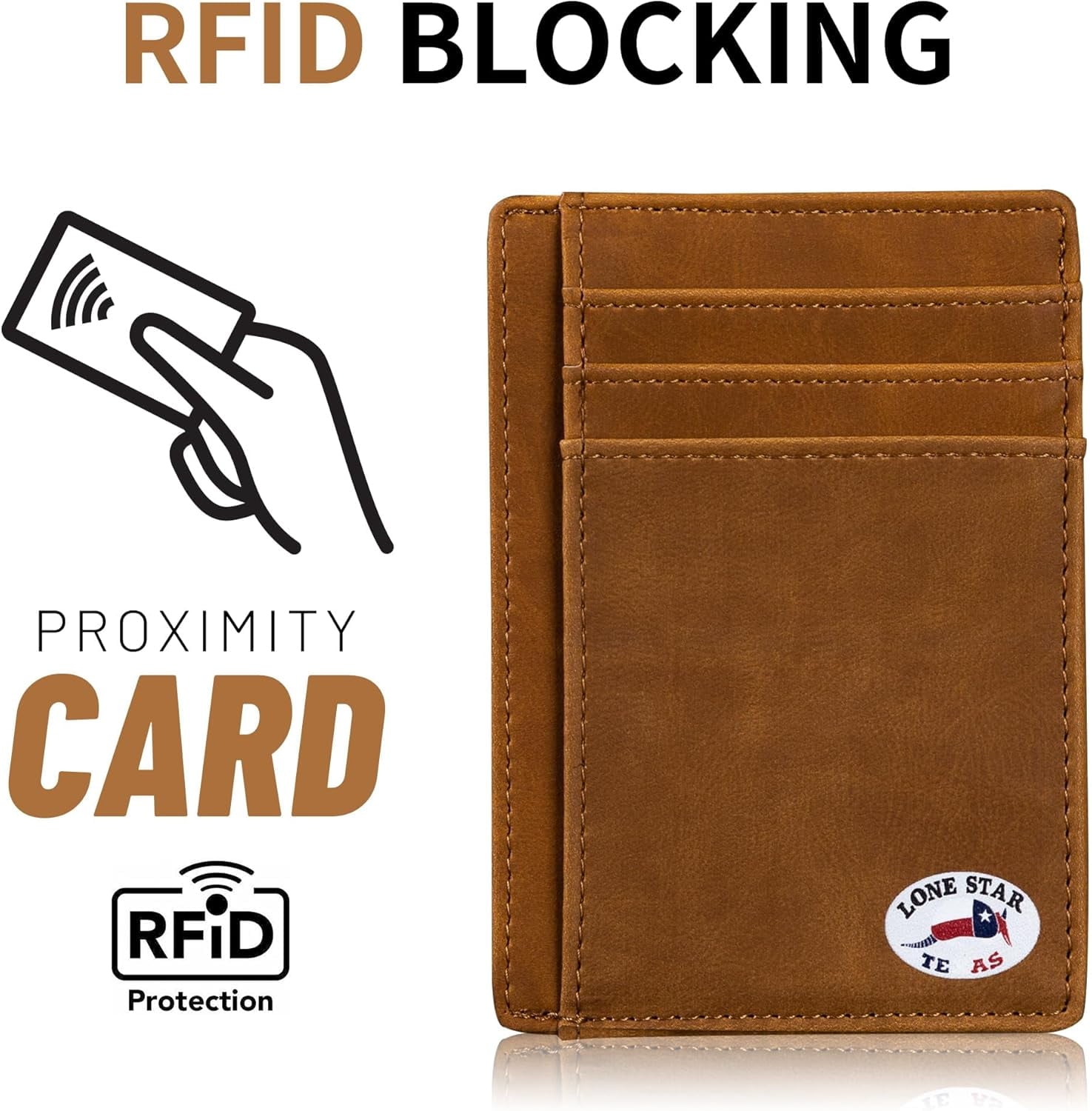 Texas Armadillo on Cardholder, Slim Front Pocket Wallet, PU Leather, Khaki, Card Holder, RFID Blocking with Texas Souvenir Logo, Gift for Te - Image 6