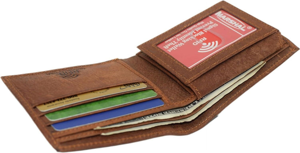 Marshal RFID Blocking Elephant Genuine Leather Bifold Trifold Wallet for Men Bifold - Image 6