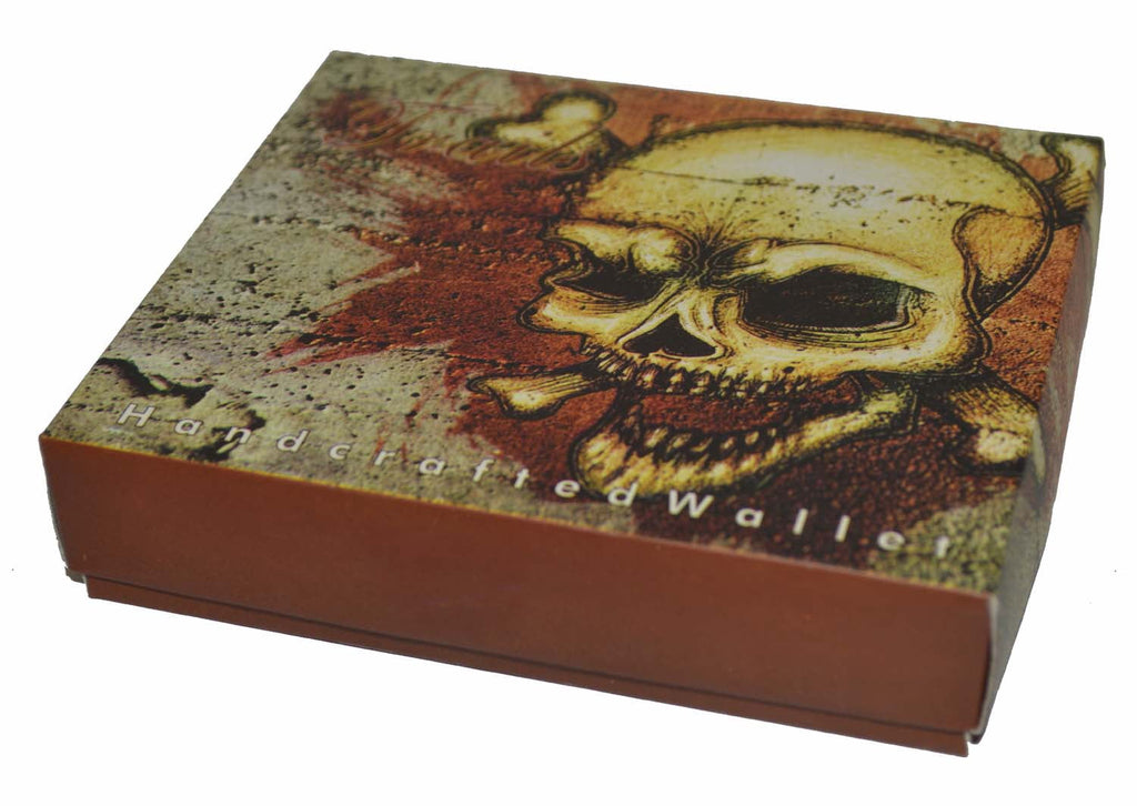 Vegan Leather Men's Bifold Exotic Wallet with Skull Print and Gift Box - Image 4