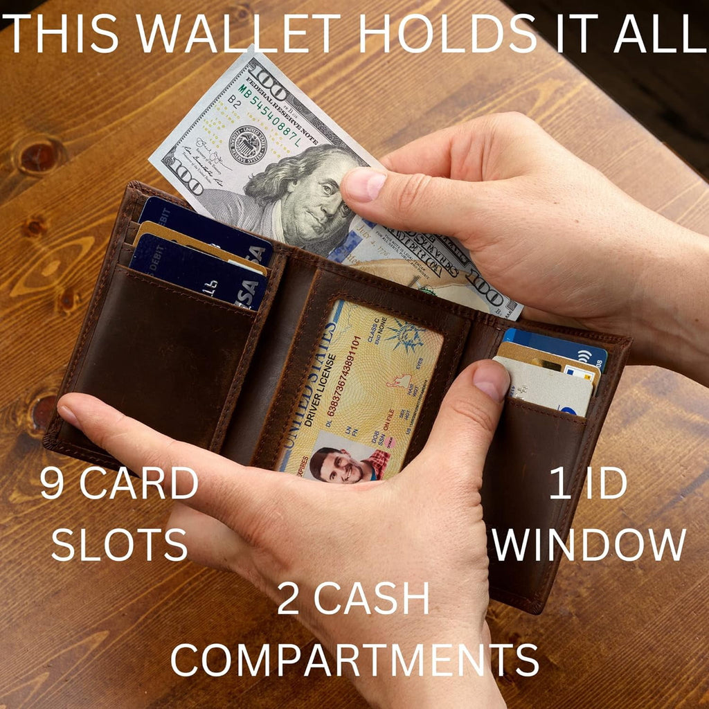 Trifold Leather Wallet for Men with RFID Blocking (Brown) - Image 3