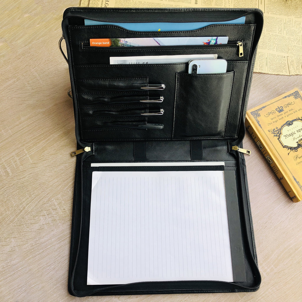 Genuine Leather Portfolio, Zippered Padfolio for Men, Leather Binder for Letter Size Notepad, Portfolio for Women, Business Organizer A4 Doc - Image 5