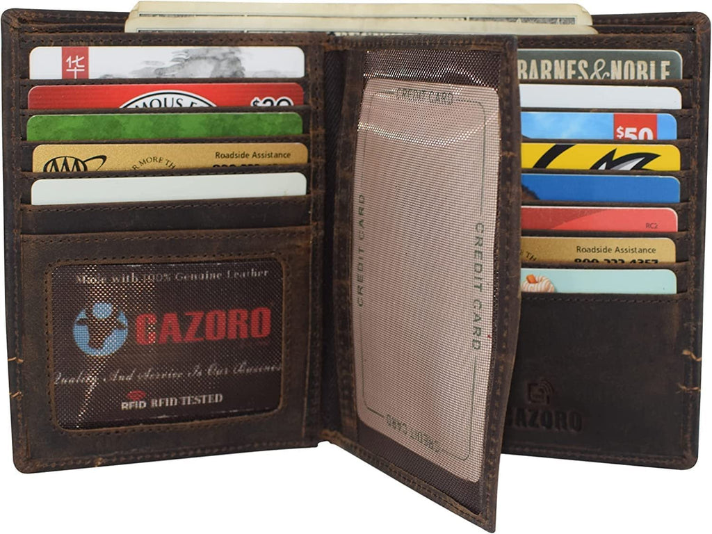 Men's Hipster Bifold RFID Blocking Vintage Leather Multi-Card ID Holder European Wallet for Men Brown Logo - Image 3
