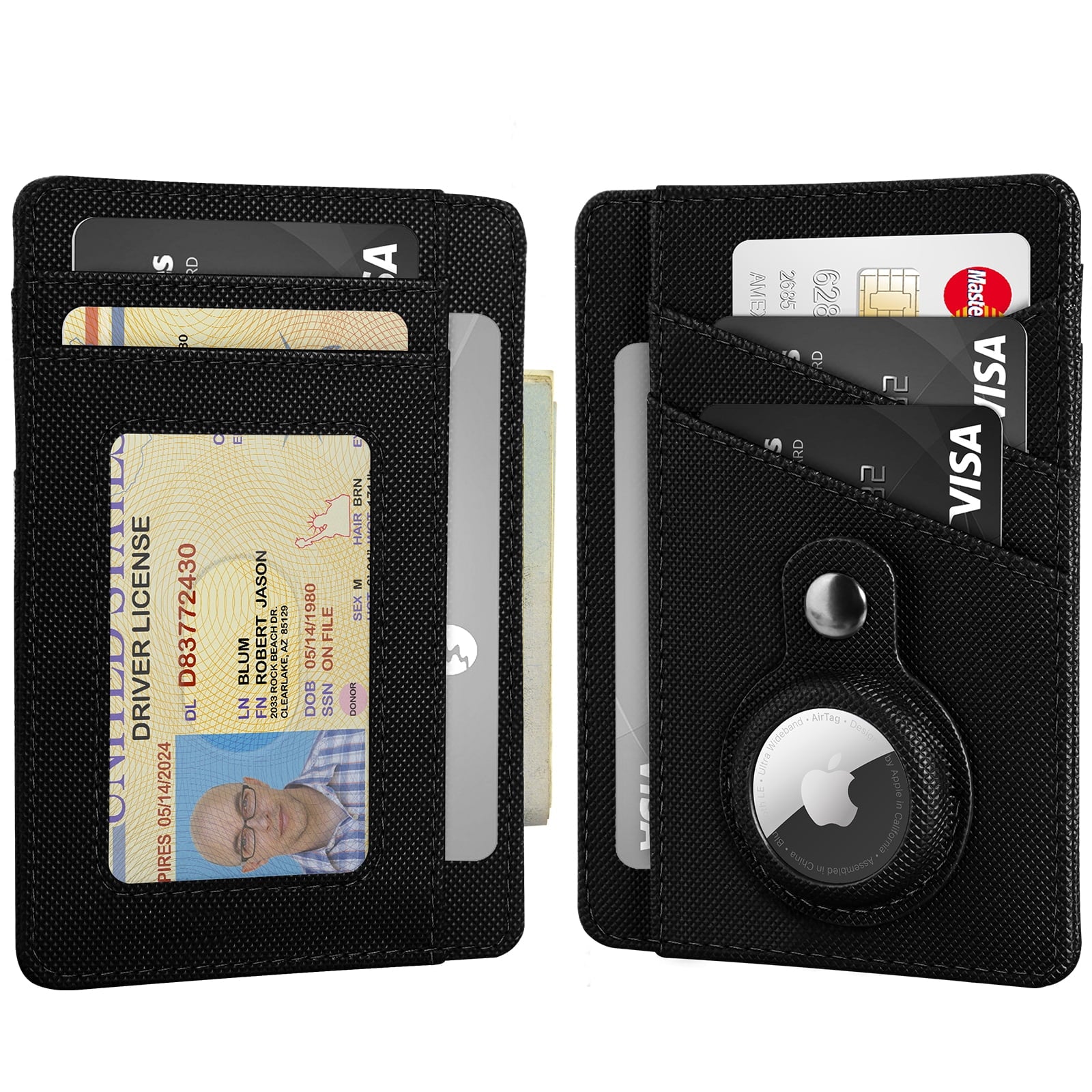 Minimalist Wallet with AirTag Holder Credit Card Holder Slim Wallet for Men Women, RFID Blocking Card Organizer, Leather - Image 2