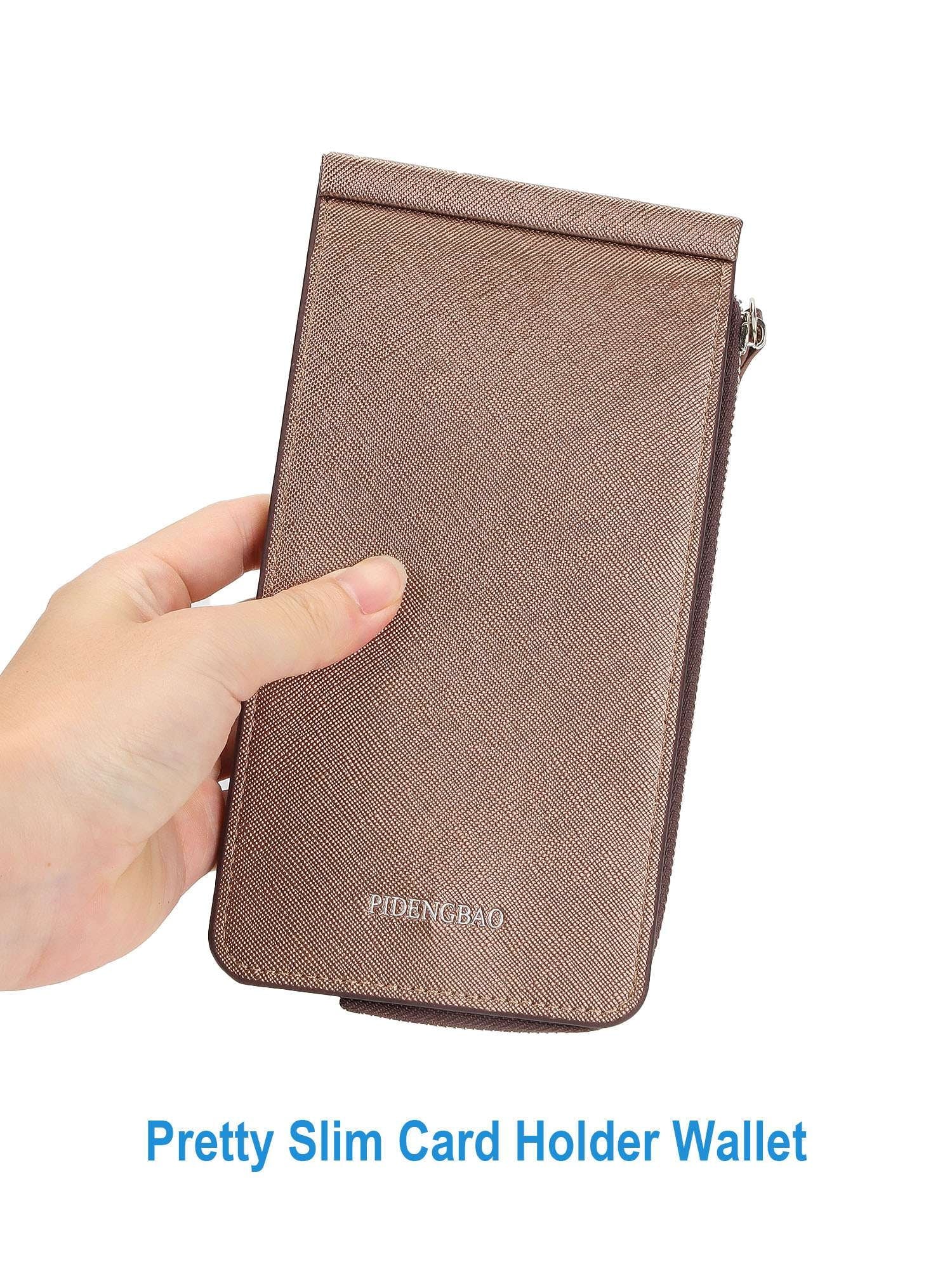 Leather Wallets for Women RFID Blocking Slim Purse Card Holder with Zipper Pocket (Kaki) - Image 2