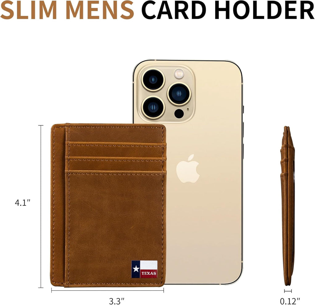 Slim Front Pocket Wallet, PU Leather, Khaki, Card Holder, RFID Blocking with Texas Souvenir Logo, Gift for Texans and their lovers (Texas Fl - Image 5