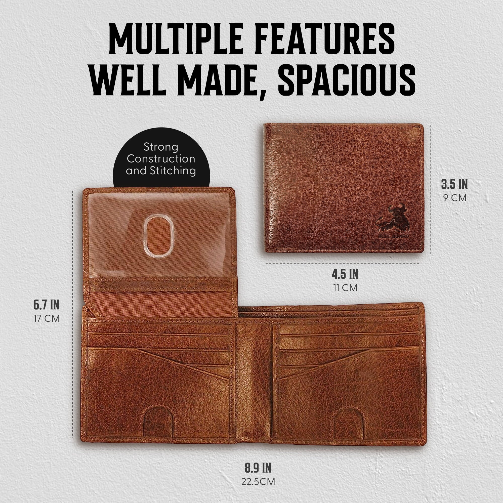 RFID Bifold Leather Wallet For Men with Flip Up ID in Vintage Buffalo Brown - Image 3