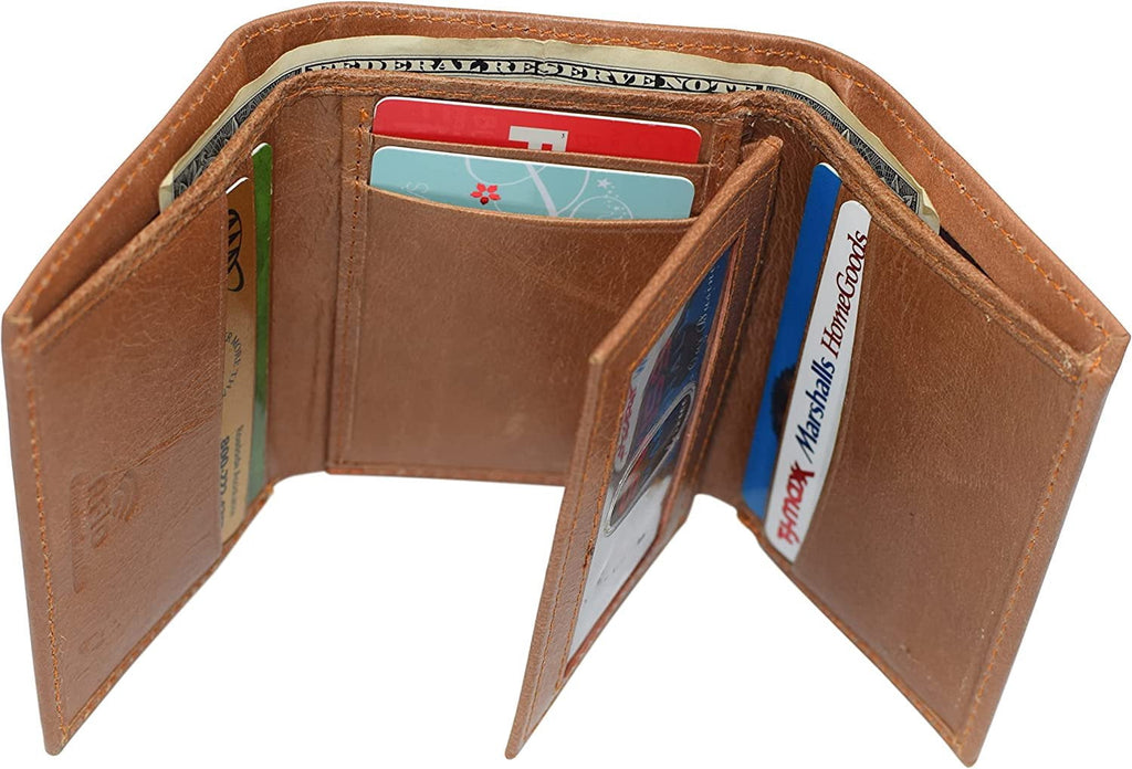 RFID Blocking Trifold Wallets for Men Genuine Leather Extra Capacity Middle Flap ID Tri-fold Men's Wallet Tan - Image 6