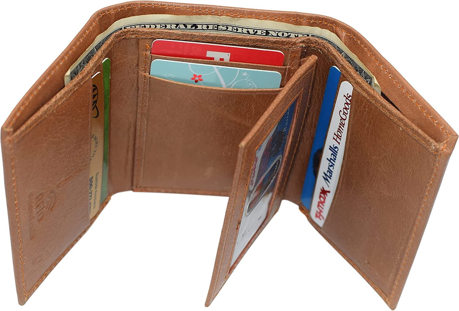 RFID Blocking Trifold Wallets for Men Genuine Leather Extra Capacity Middle Flap ID Tri-fold Men's Wallet Tan - Image 6