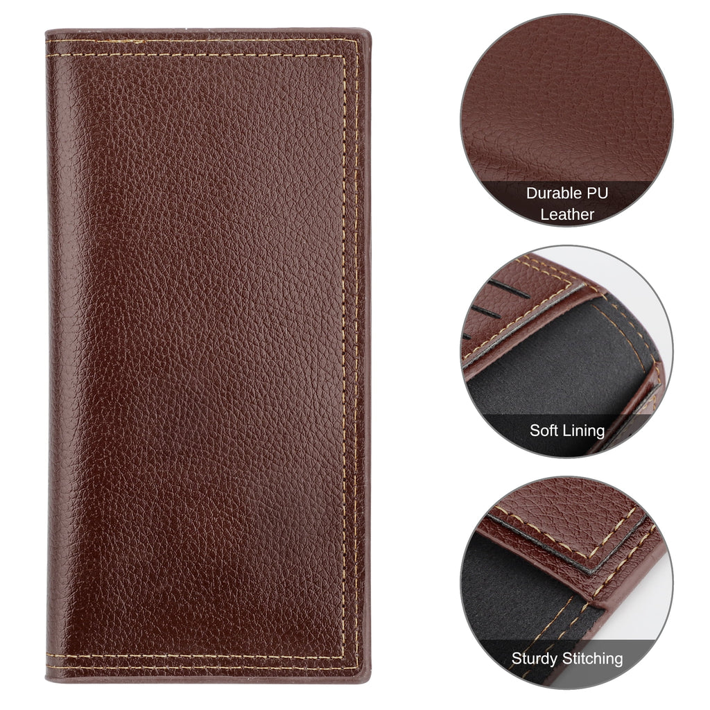 Long Bifold Wallet for Men, Slim PU Leather Purse, RFID Blocking Credit Card Holder, Brown - Image 2