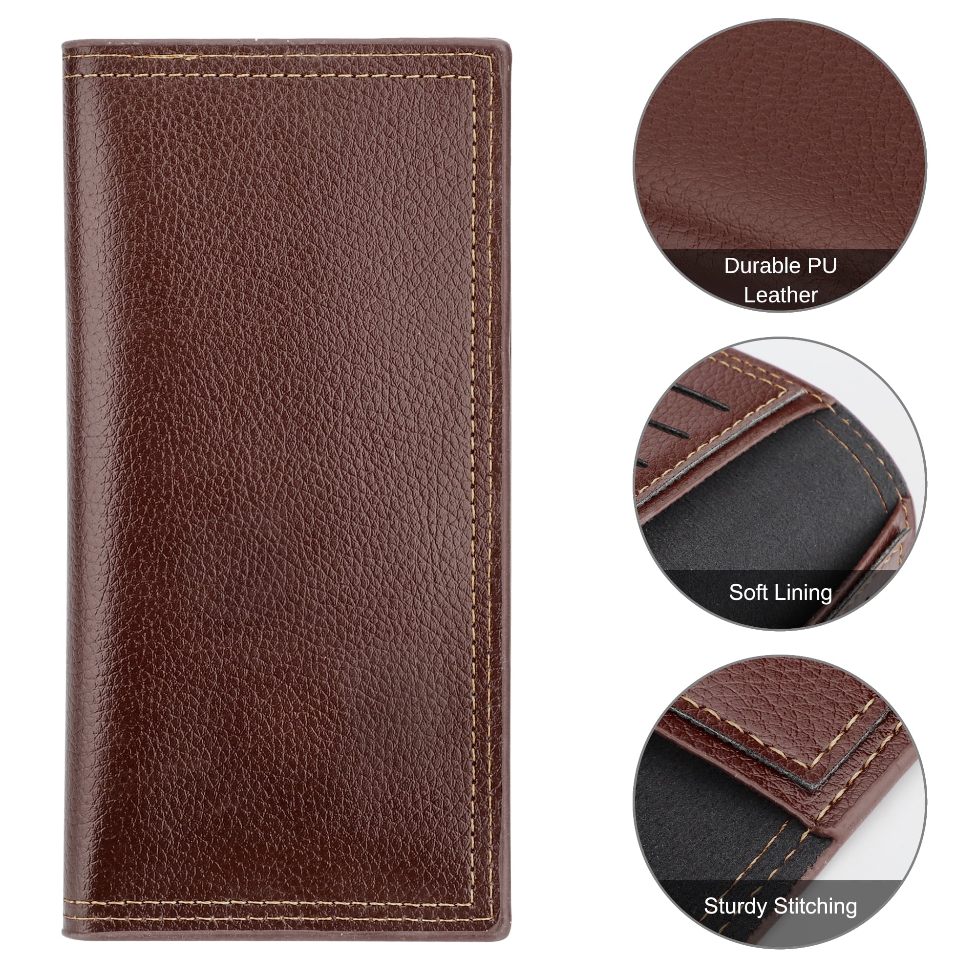 Long Bifold Wallet for Men, Slim PU Leather Purse, RFID Blocking Credit Card Holder, Brown - Image 2