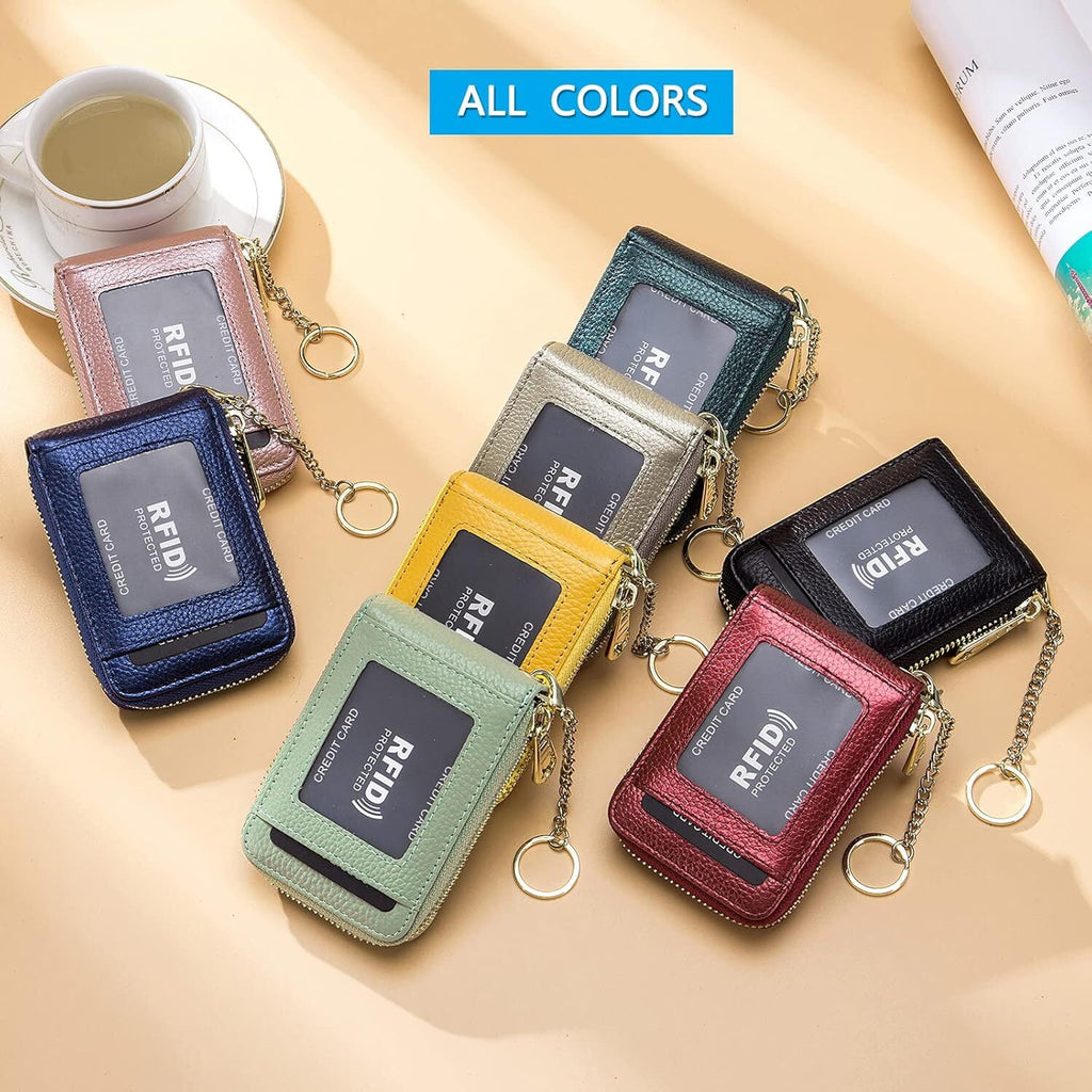 Credit Card Holder, Small RFID Card Wallet Slim Leather Card Case with Keychain & ID Window - Image 5