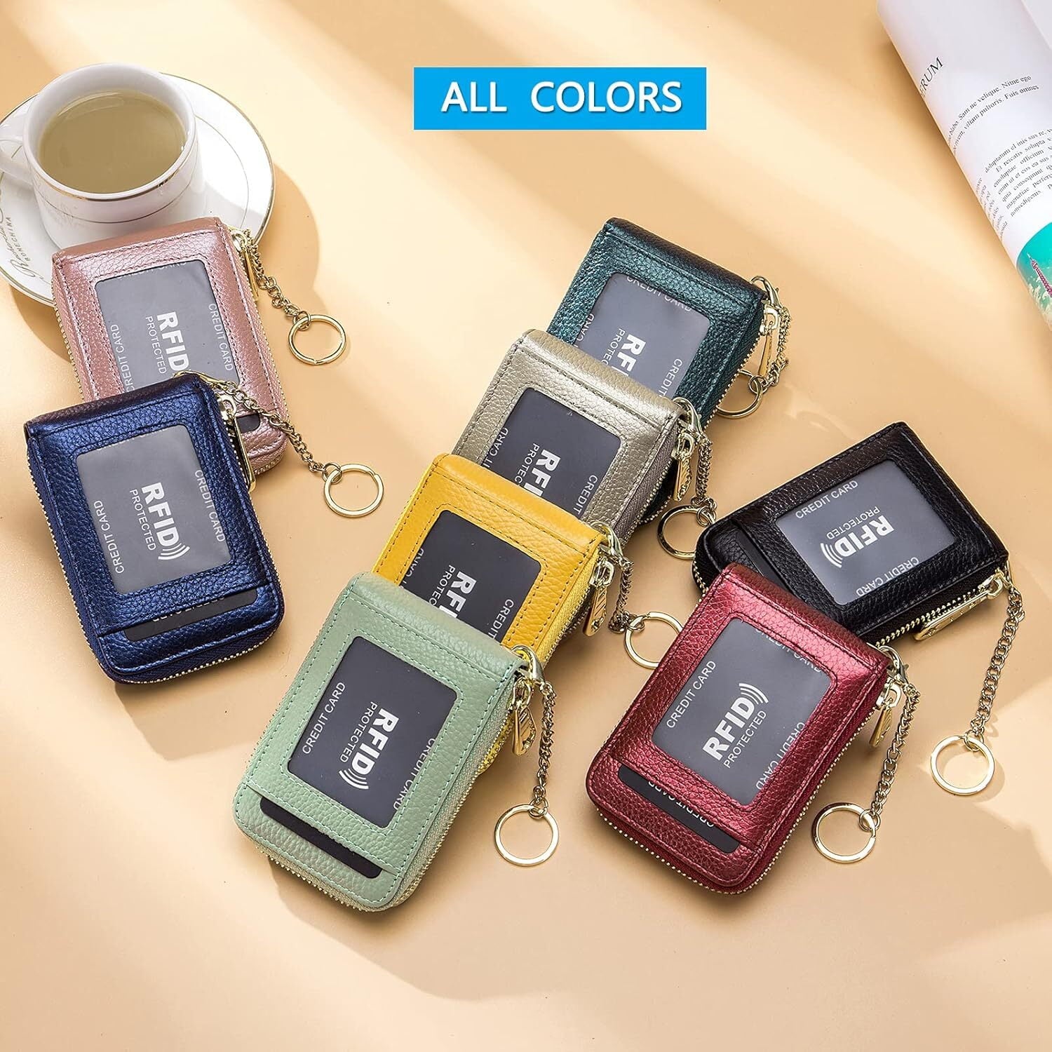 Credit Card Holder, Small RFID Card Wallet Slim Leather Card Case with Keychain & ID Window - Image 5