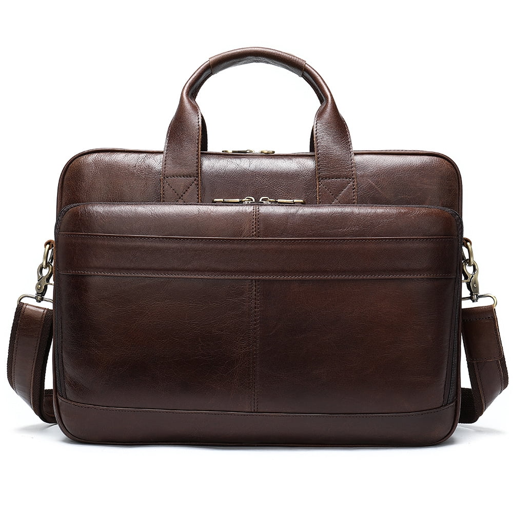 Classic men's genuine leather 15.6in briefcase, business laptop bag, can be worn over the shoulder or across the body... - Image 5