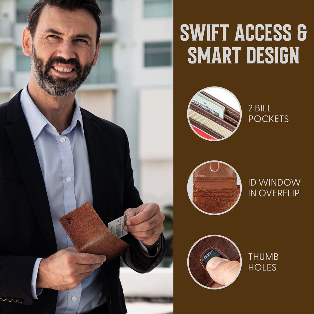 RFID Bifold Leather Wallet For Men with Flip Up ID in Vintage Buffalo Brown - Image 6